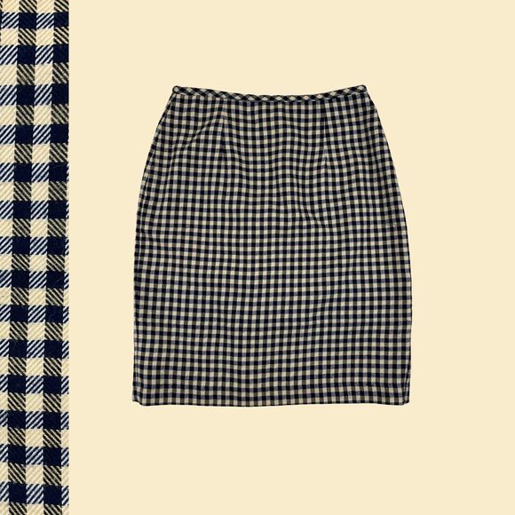 1980s Maggie Lawrence checkered midi skirt, size 6 vintage blue & yellow skirt - Picture 1 of 10